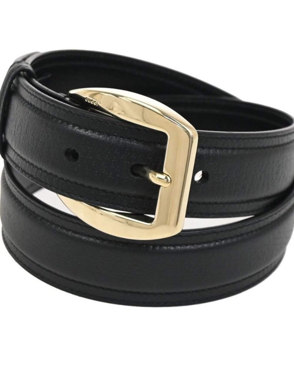 GUCCI Logo Belt 80/32 35mm Leather Black GHW Italy 68KC925